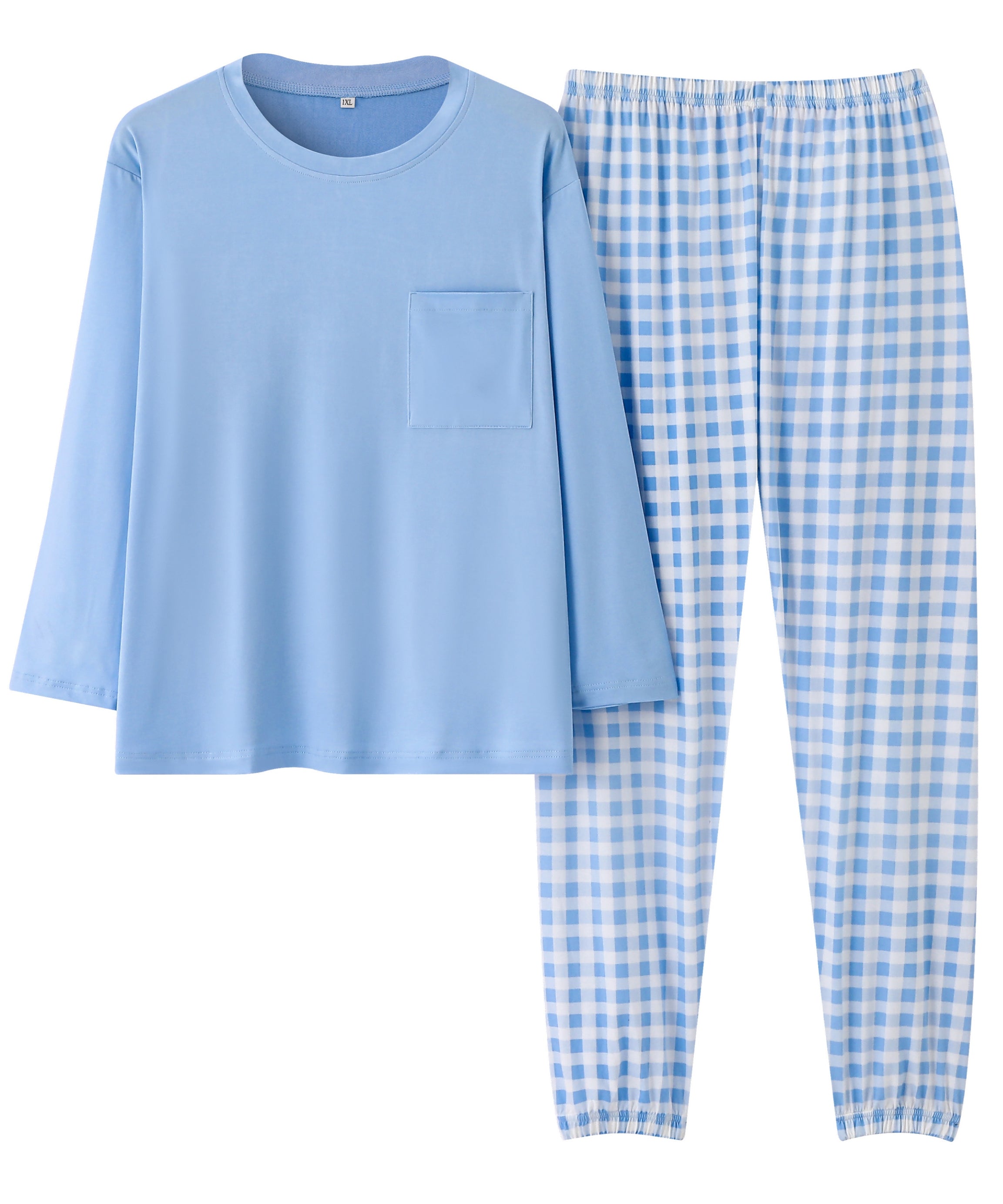 Women'S Plus Size Pink Plaid Pajama Set - Casual Long Sleeve and Pants Loungewear with Pockets, Stretchy Polyester Fabric, Perfect for Spring & Fall, Plus Size Loungewear | Checkered Pattern | Polyester Fabric, Loungewear Paj