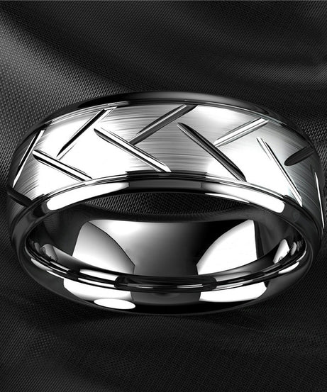 1pc 8MM Luxury High Quality Black Titanium Steel Ring Fashion Simple Men's Black Stainless Steel Wire Groove Tire Ring Artificial Jewelry Lover Gift