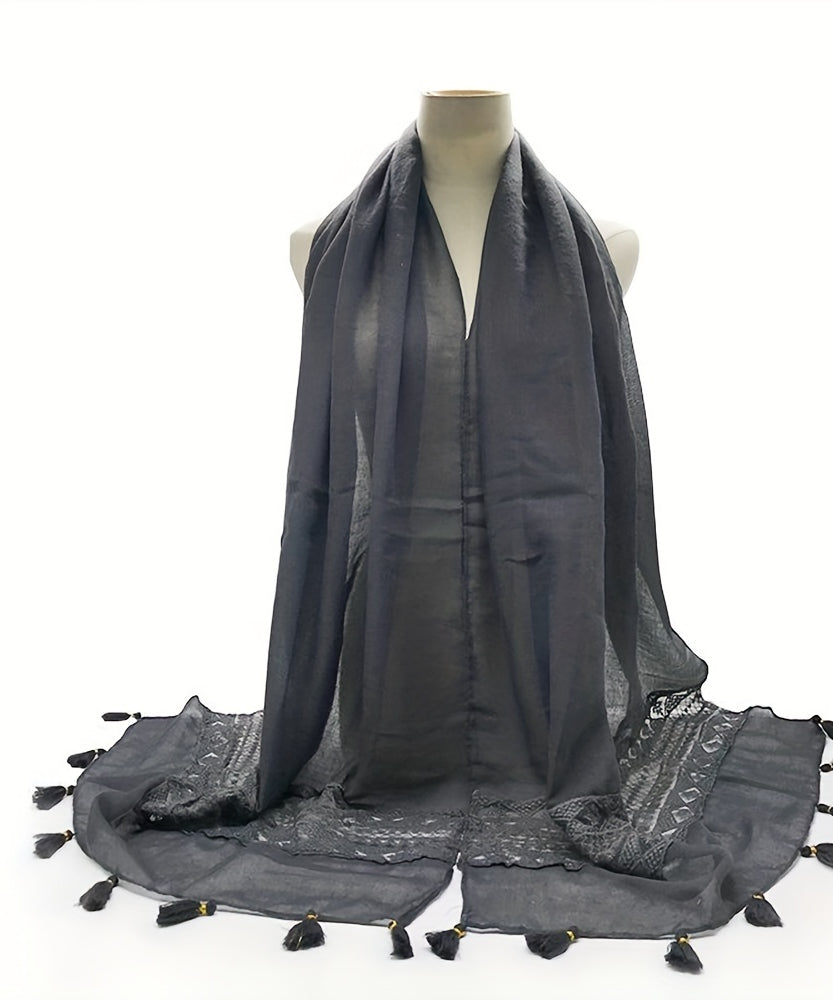[Elegant Scarf] Elegant Embroidery Hollow Lace Tassel Scarf | Fashion Casual Cold Weather Scarves Wraps For Women for eid