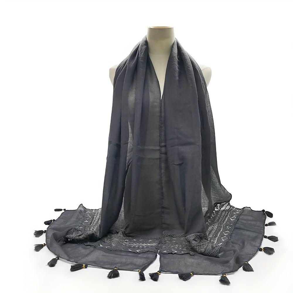 [Elegant Scarf] Elegant Embroidery Hollow Lace Tassel Scarf | Fashion Casual Cold Weather Scarves Wraps For Women for eid