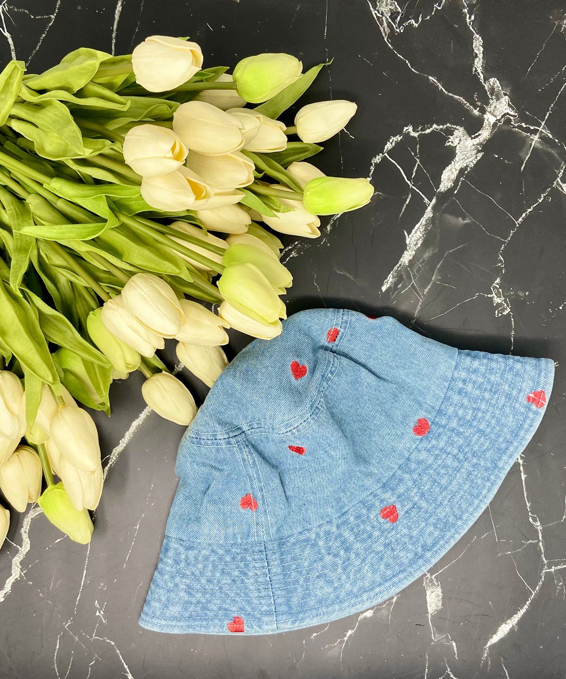 Tiny Heart Denim Bucket - Bachelorette Party Hats!