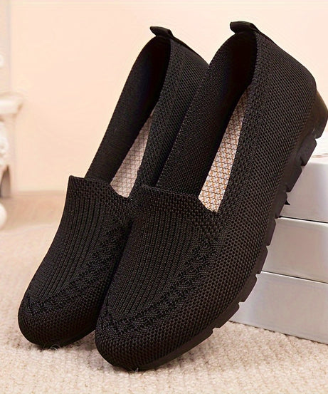 Women's Knitted Solid Color Loafers, Lightweight Non-slip Flat Slip On Shoes, Casual Walking Shoes