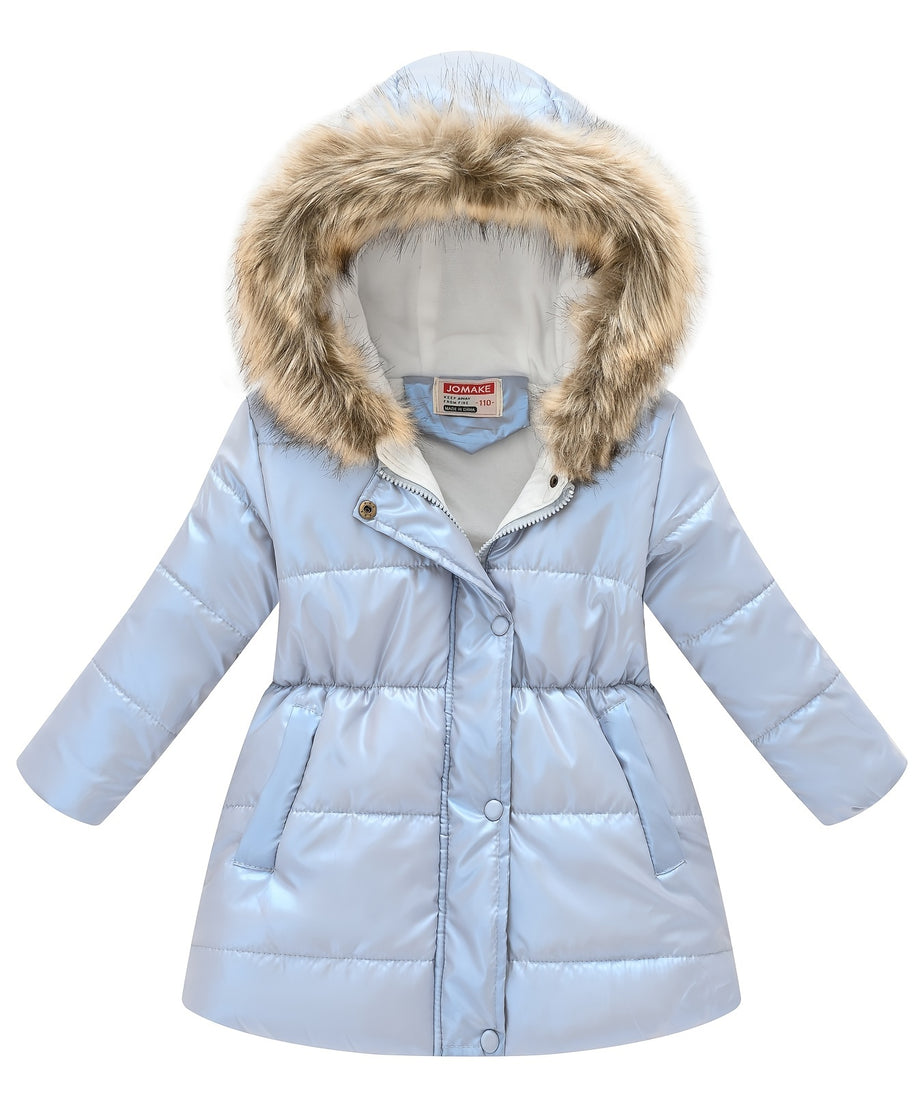 Children's Winter New Style Thickened Glossy Hooded Jacket for Boys and Girls, Mid-Length