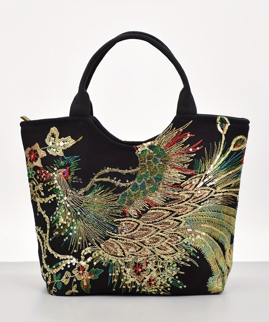 [Fashion Satchel] Retro Style Wo 'S Embroidered Satchel Bag | Fashion Double Handle Purse with Removable Strap