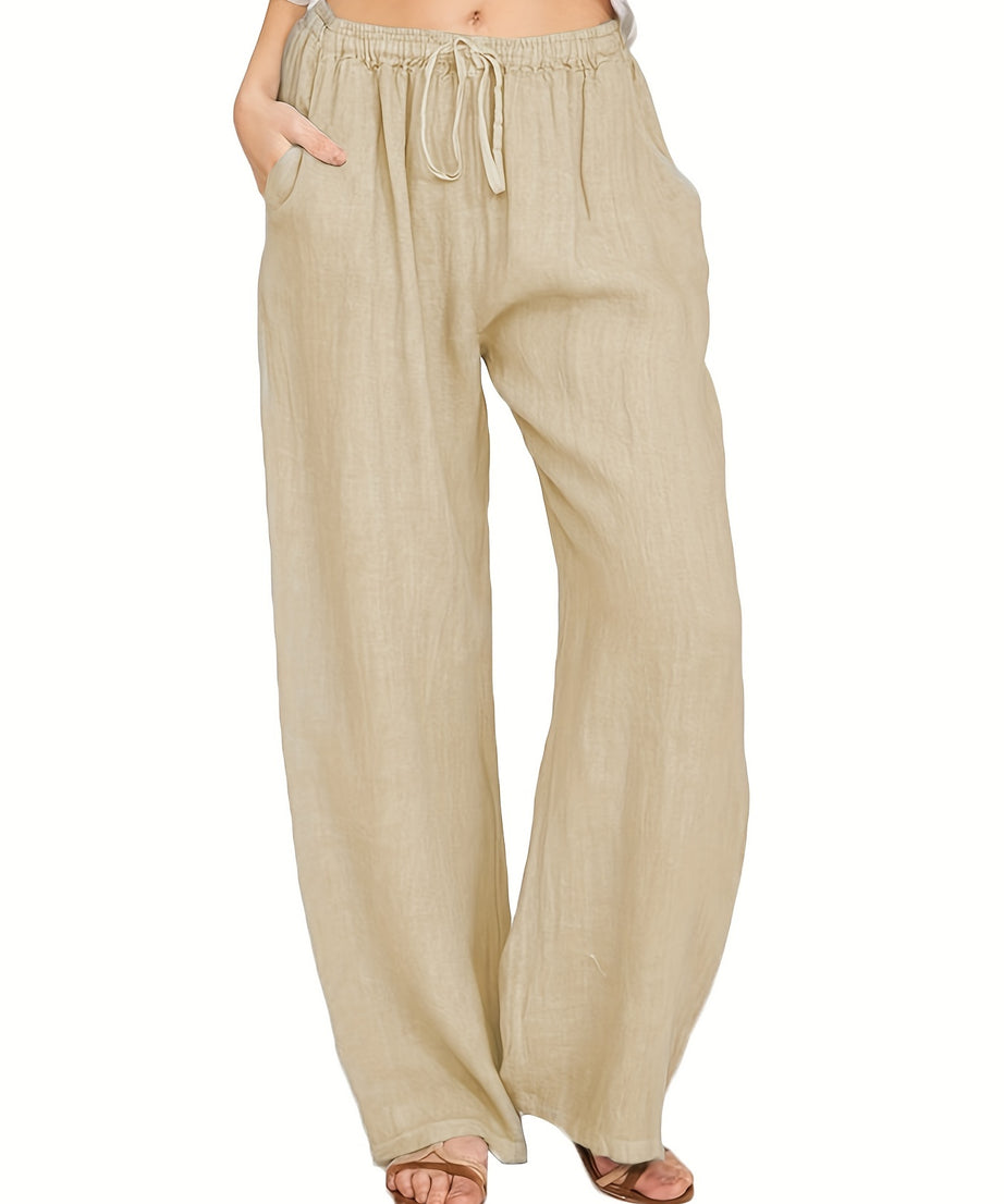 [Casual Pants] Casual Drawstring Wide Leg Pants | Solid Loose Palazzo Pants, Women's Clothing