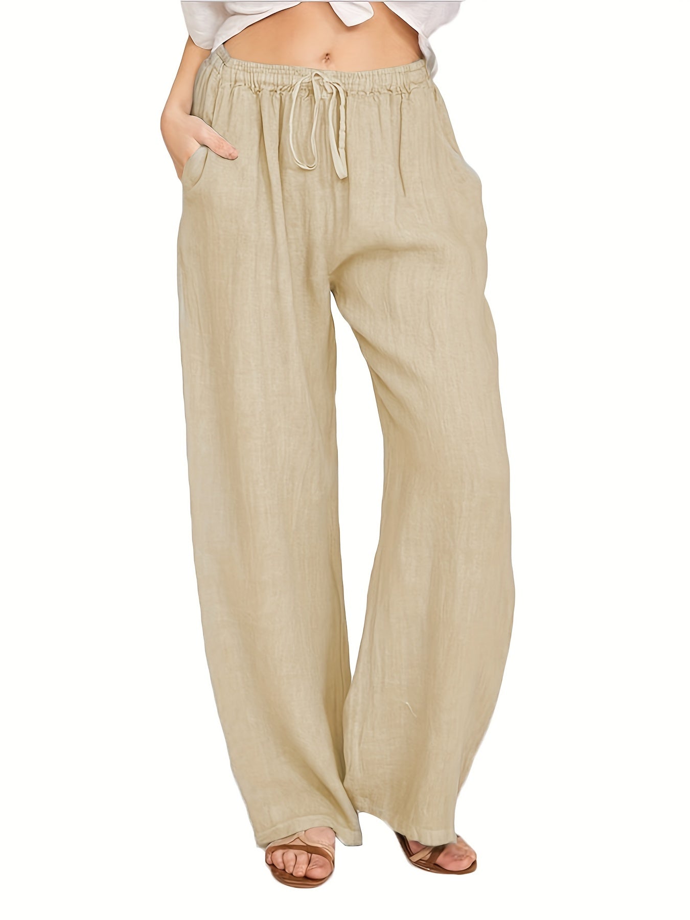 [Casual Pants] Casual Drawstring Wide Leg Pants | Solid Loose Palazzo Pants, Women's Clothing