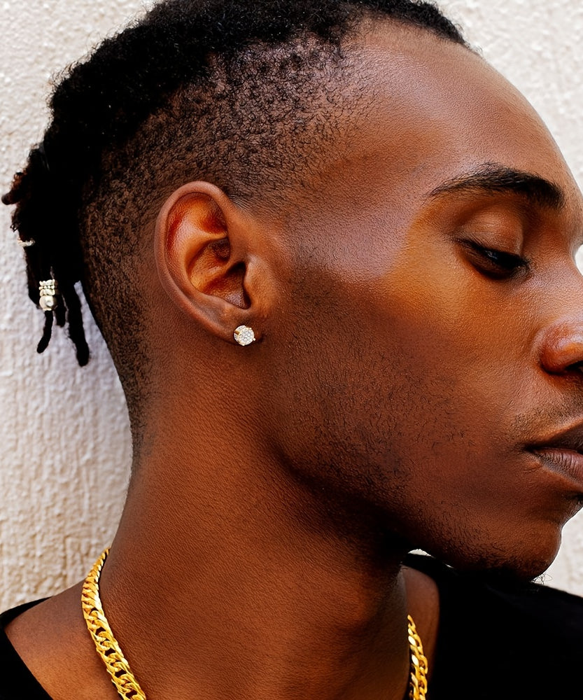 Set of 2 S925 Silvery Hip-Hop Men'S Earrings Featuring Synthetic Zirconia with Micro-Setting And Color Plating in a Round Design.