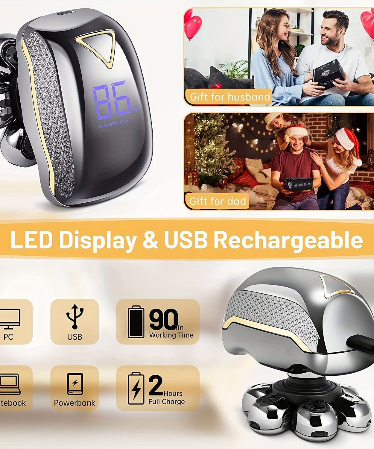 Men'S Electric Head Shaver Razor - Rechargeable Cordless Hair Shaving Razors for Bald persons