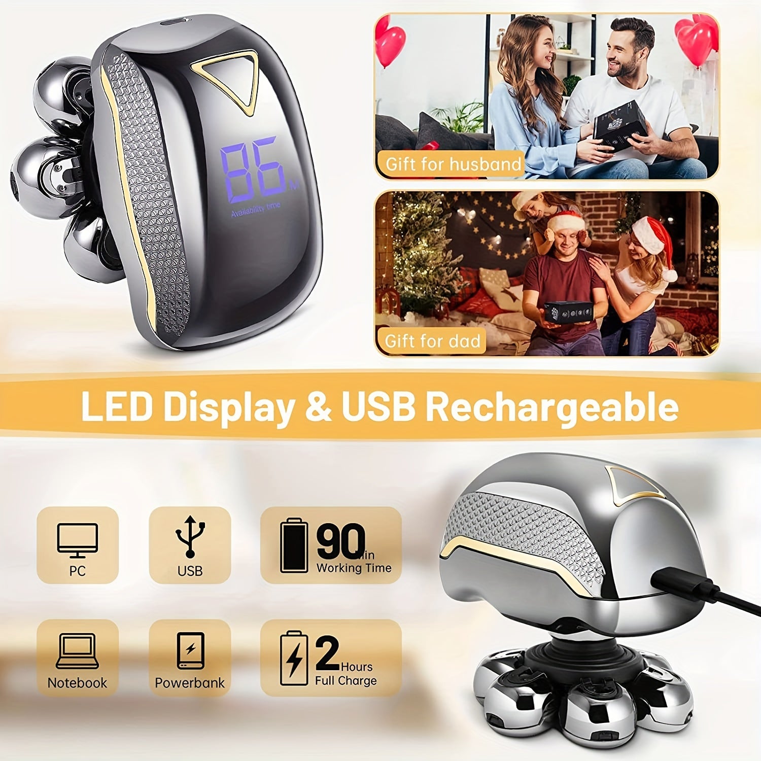 Men'S Electric Head Shaver Razor - Rechargeable Cordless Hair Shaving Razors for Bald persons