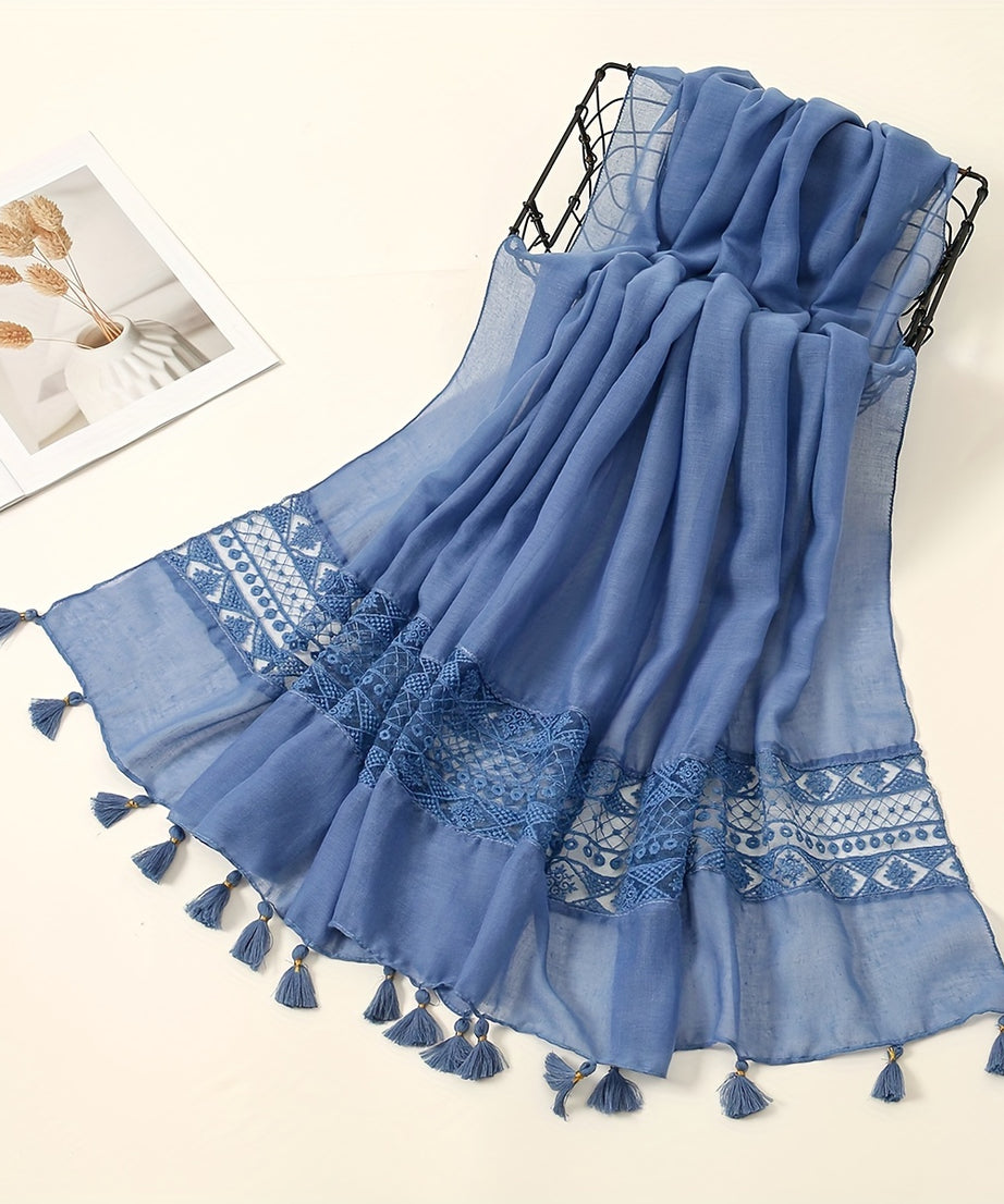 [Elegant Scarf] Elegant Embroidery Hollow Lace Tassel Scarf | Fashion Casual Cold Weather Scarves Wraps For Women for eid