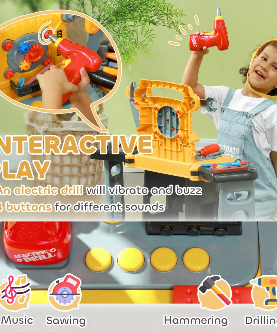 AIYAPLAY 102Pcs Play Tools Toy with Electric Drill, Storage, Yellow