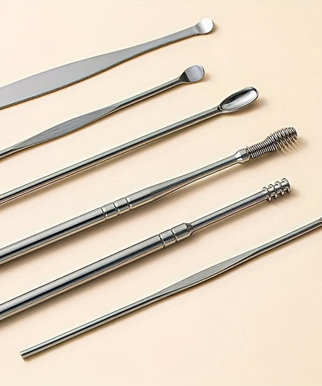 6pcs Spiral Spring Ear Cleaning Kit with Soft & Sturdy Ear Spoon & Probe Tools