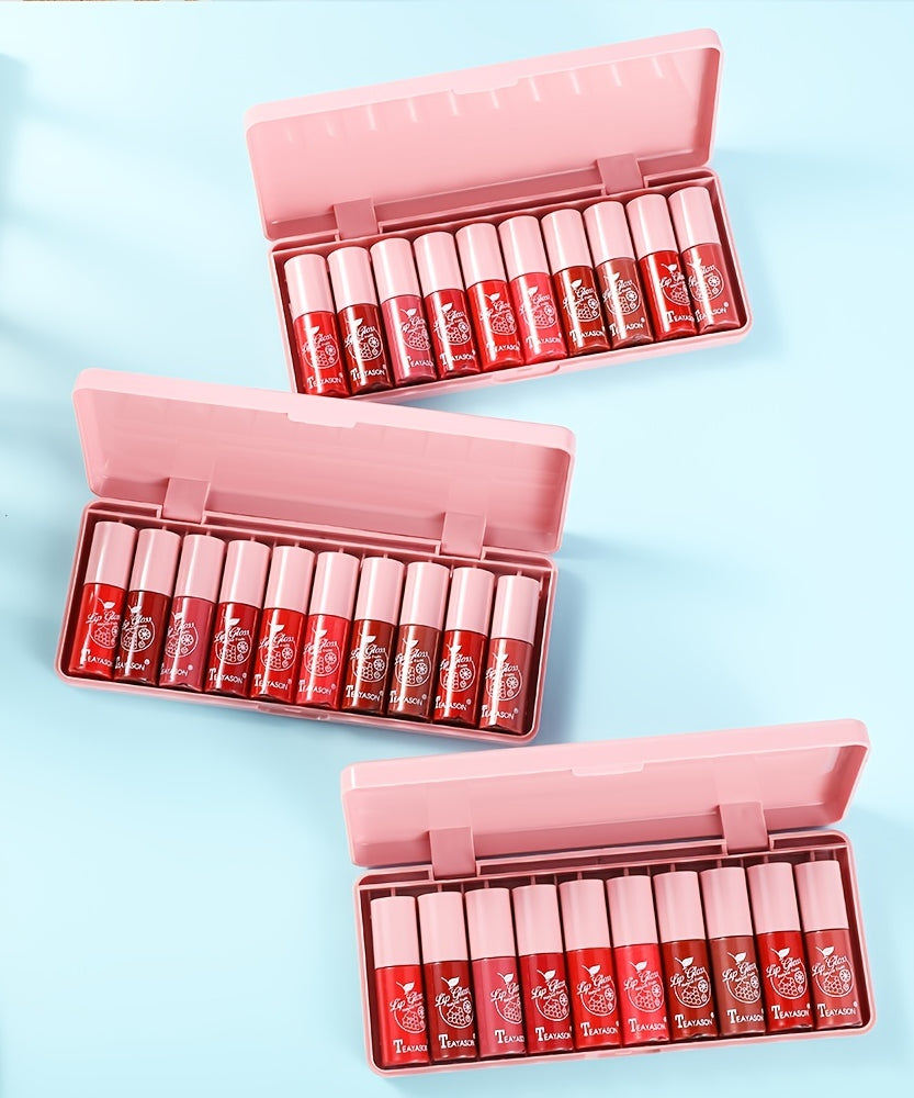 10 pcs Shimmer Mini Lip Gloss Kit - Moisturizing Liquid Lipsticks with Mirror and Waterproof Finish - Perfect Birthday Gift for Women Valentine's Day Gifts