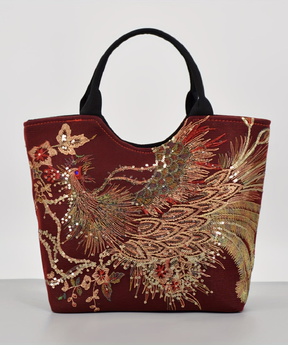 [Fashion Satchel] Retro Style Wo 'S Embroidered Satchel Bag | Fashion Double Handle Purse with Removable Strap