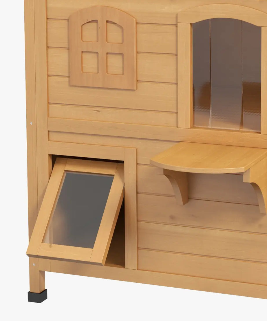 Wooden Cat House Cat Cave Pet Shelter Condos Outdoor Natural Wood Finish