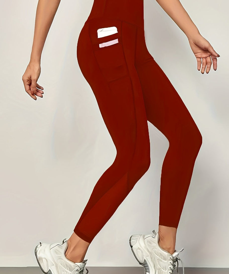 High Waist Mesh Stitching Women's Yoga Leggings With Side Pockets For Fitness & Gym Sports Activewear