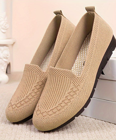 Women's Knitted Solid Color Loafers, Lightweight Non-slip Flat Slip On Shoes, Casual Walking Shoes