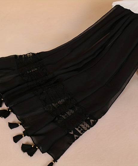 [Elegant Scarf] Elegant Embroidery Hollow Lace Tassel Scarf | Fashion Casual Cold Weather Scarves Wraps For Women for eid