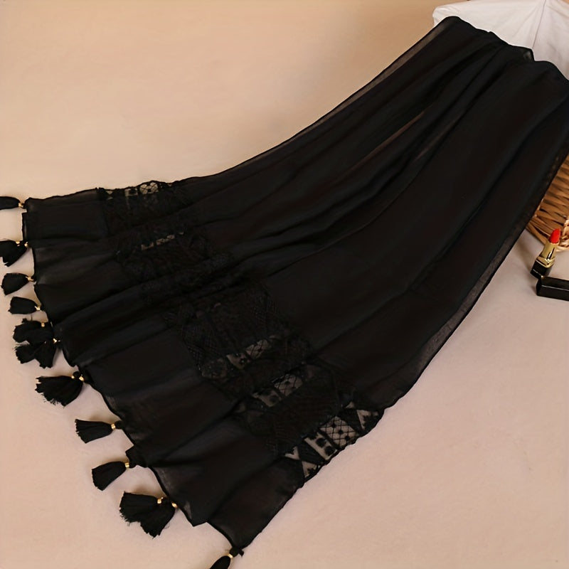 [Elegant Scarf] Elegant Embroidery Hollow Lace Tassel Scarf | Fashion Casual Cold Weather Scarves Wraps For Women for eid