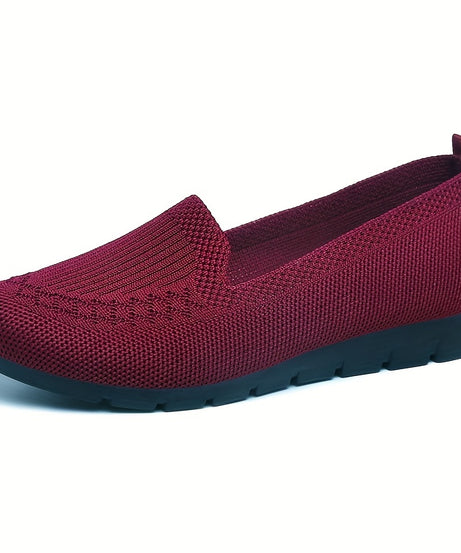 Women's Knitted Solid Color Loafers, Lightweight Non-slip Flat Slip On Shoes, Casual Walking Shoes