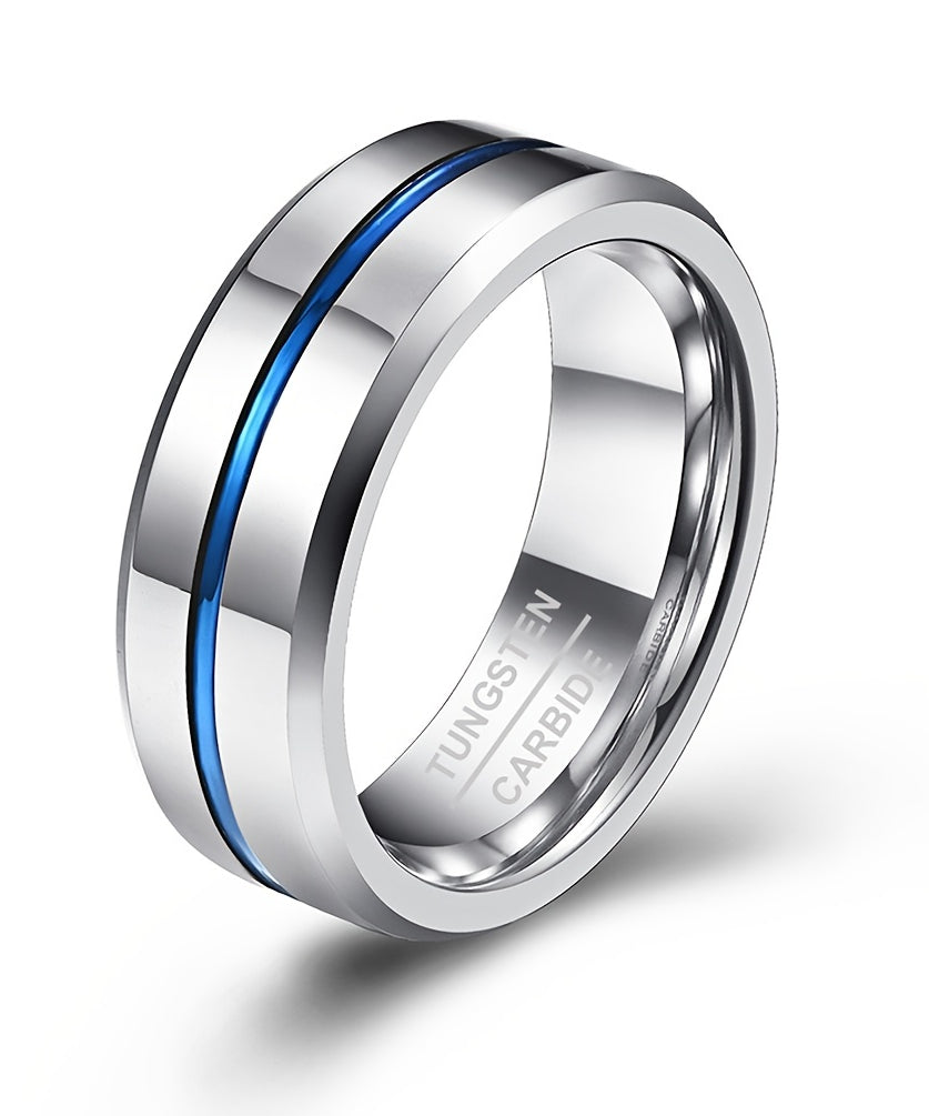 1pc 8mm Blue Tungsten Men's Ring - Heavy-Duty Carbide Ring, Blue, Durable Wedding, Anniversary Gift for Men, Casual Attire, Simple & Stylish Carbide