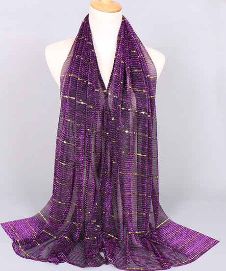 Women Solid Color Scarf Thin Breathable Shawl Lightweight Sparkling Metallic Wrap