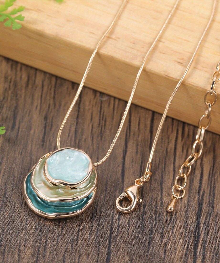 1pc Elegant Blue Enamel Pendant Necklace for Men - Zinc Alloy with Golden Accents, Twisted Rope Chain Design, Sophisticated Accessory for Formal or Casual Attire