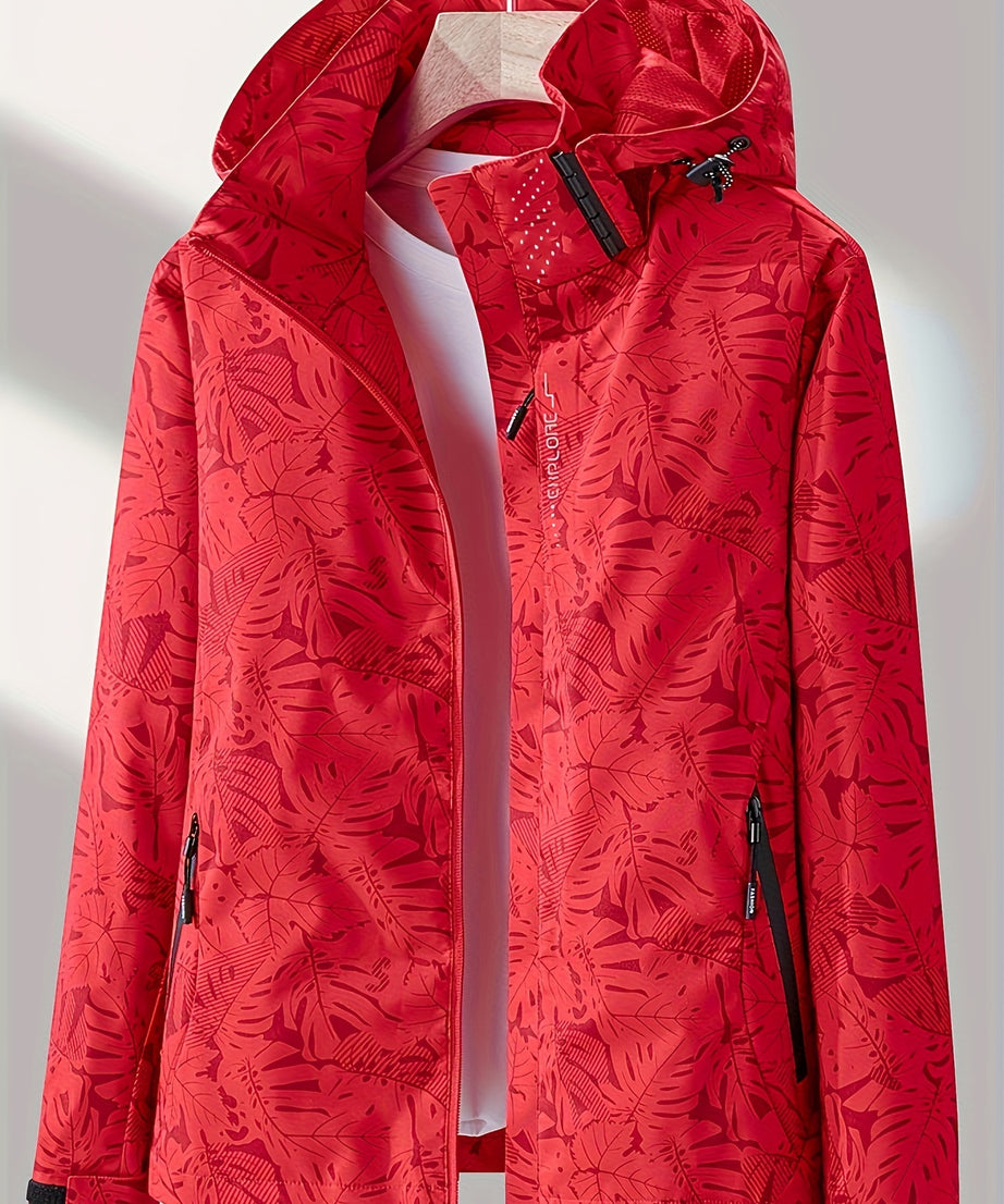 Women'S Windproof Jacket with Full-Zip Front - Lightweight Outdoor Coat, Stand Collar, Non-Stretch Fabric for Hiking, Camping, Travel - Bright Pink Windproof Shell (Spring/Fall/Summer) - Easy-Care Design, Hiking Gear, Camping