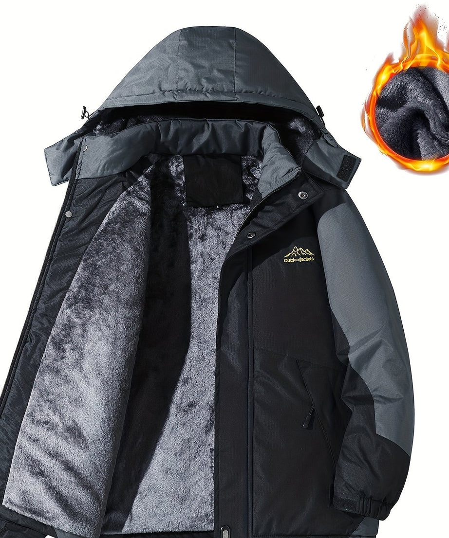 [Thick Hooded Jacket] Windproof Thick Color Block Hooded Jacket | Men's Casual Single-Layer Fleece Jacket for Fall Winter