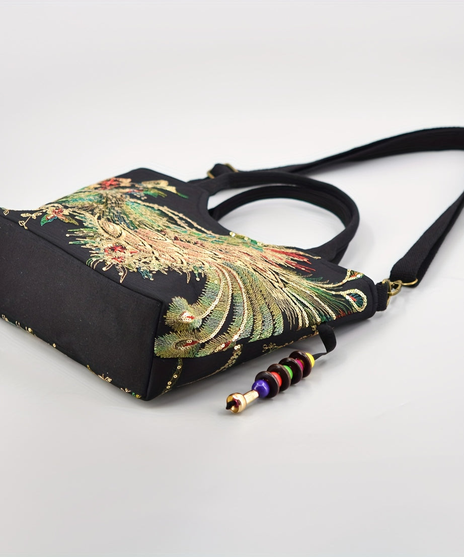 [Fashion Satchel] Retro Style Wo 'S Embroidered Satchel Bag | Fashion Double Handle Purse with Removable Strap