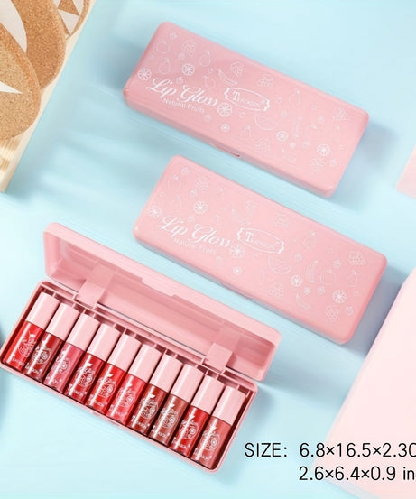 10 pcs Shimmer Mini Lip Gloss Kit - Moisturizing Liquid Lipsticks with Mirror and Waterproof Finish - Perfect Birthday Gift for Women Valentine's Day Gifts