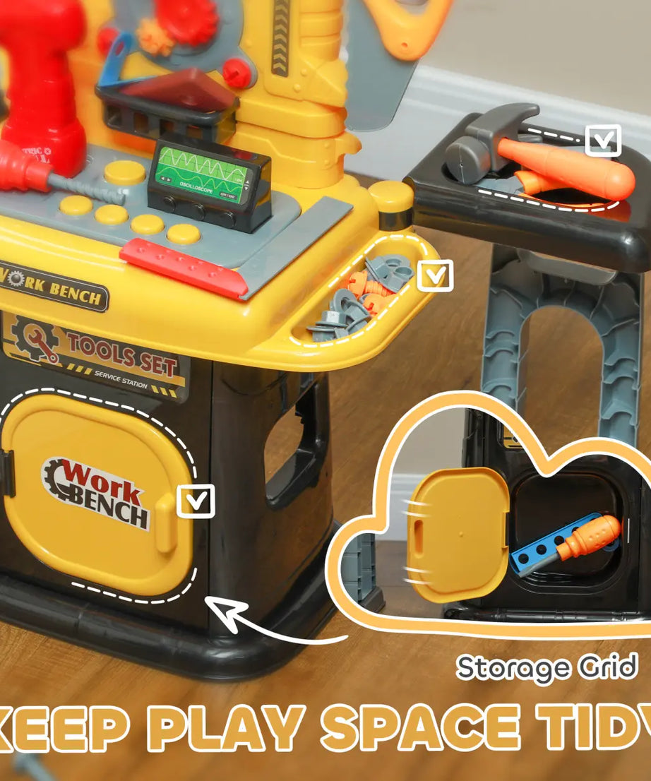 AIYAPLAY 102Pcs Play Tools Toy with Electric Drill, Storage, Yellow