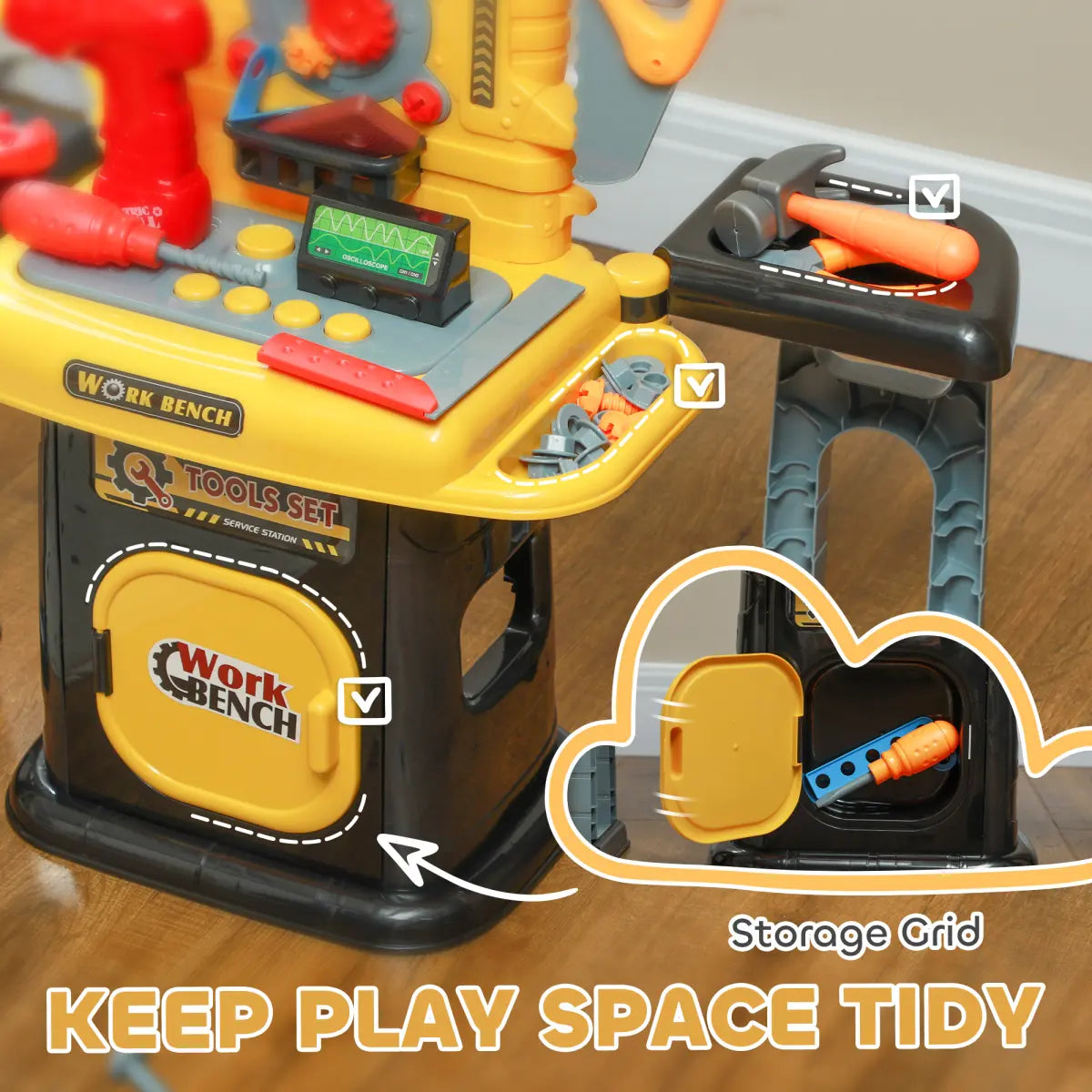 AIYAPLAY 102Pcs Play Tools Toy with Electric Drill, Storage, Yellow