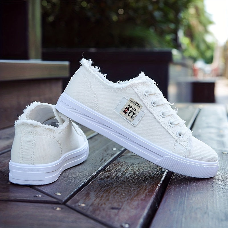 [Casual Canvas Shoes] White Women's Casual Round Toe Solid Color Canvas Shoes | Flat Bottom, PVC Sole, Fabric Upper And Insole, Hand Wash, No Dry Clean, Spring, Autumn, All Season 2022