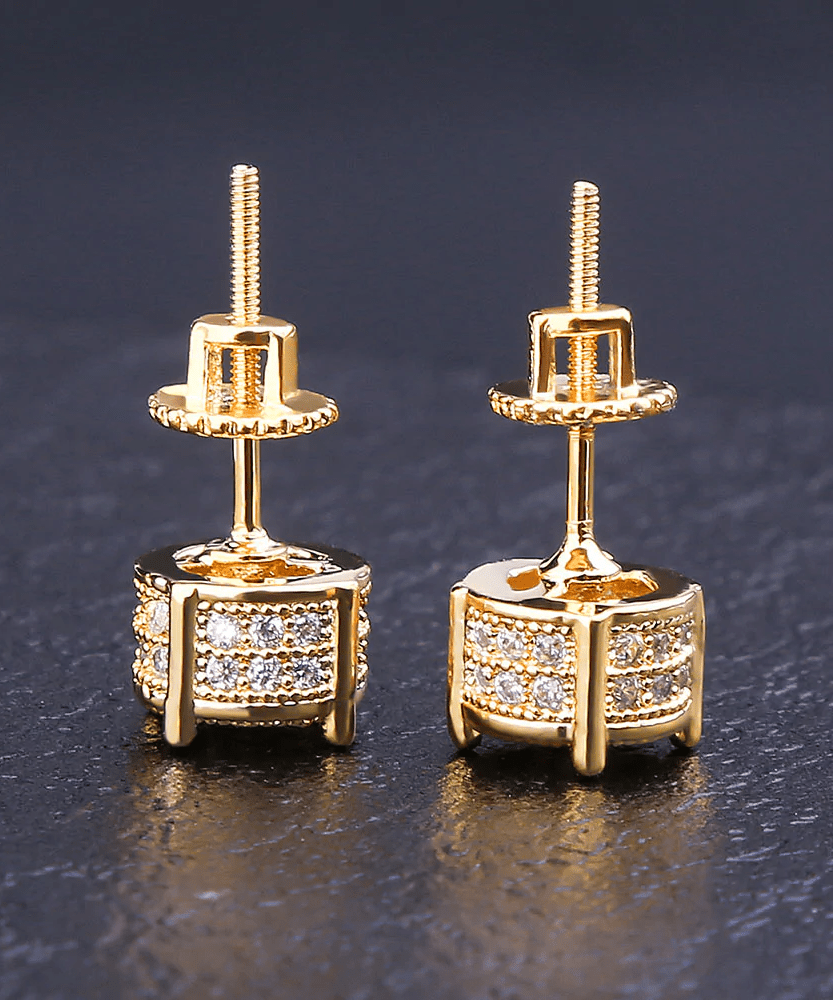 Set of 2 S925 Silvery Hip-Hop Men'S Earrings Featuring Synthetic Zirconia with Micro-Setting And Color Plating in a Round Design.