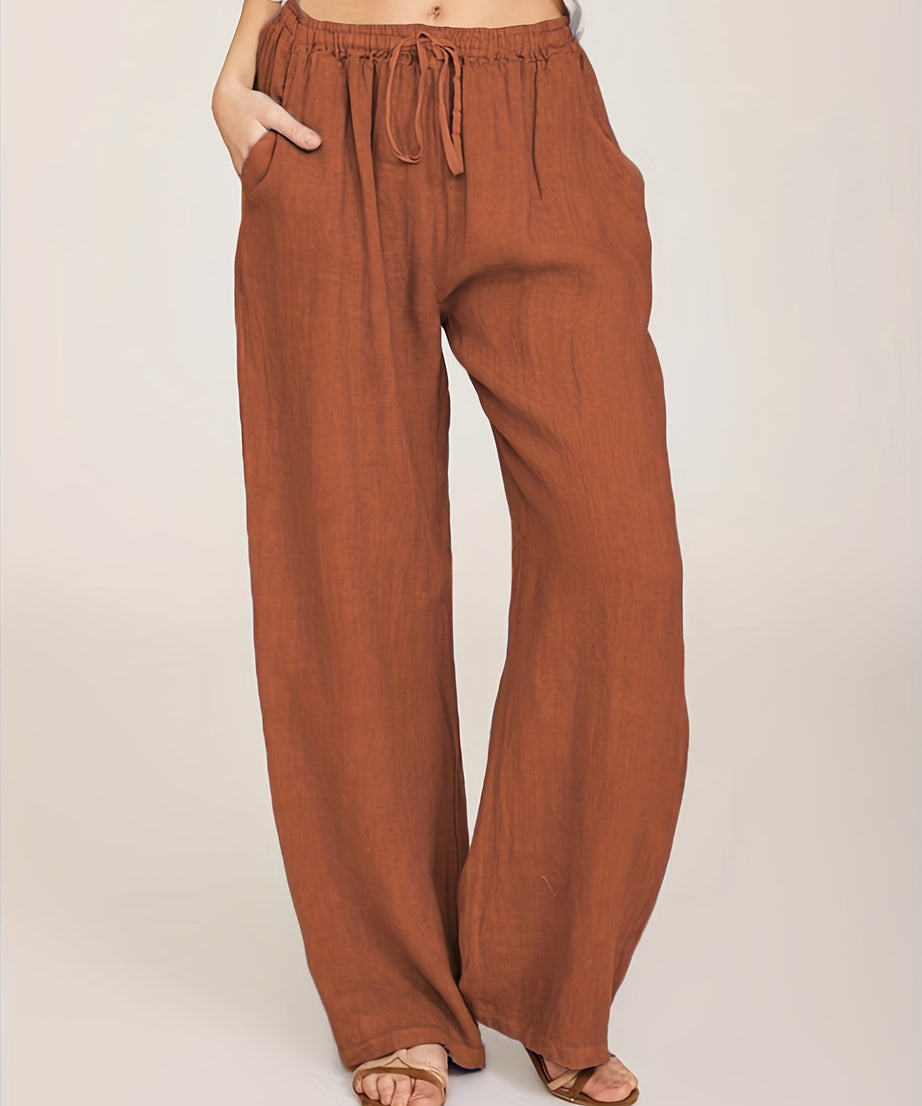 [Casual Pants] Casual Drawstring Wide Leg Pants | Solid Loose Palazzo Pants, Women's Clothing