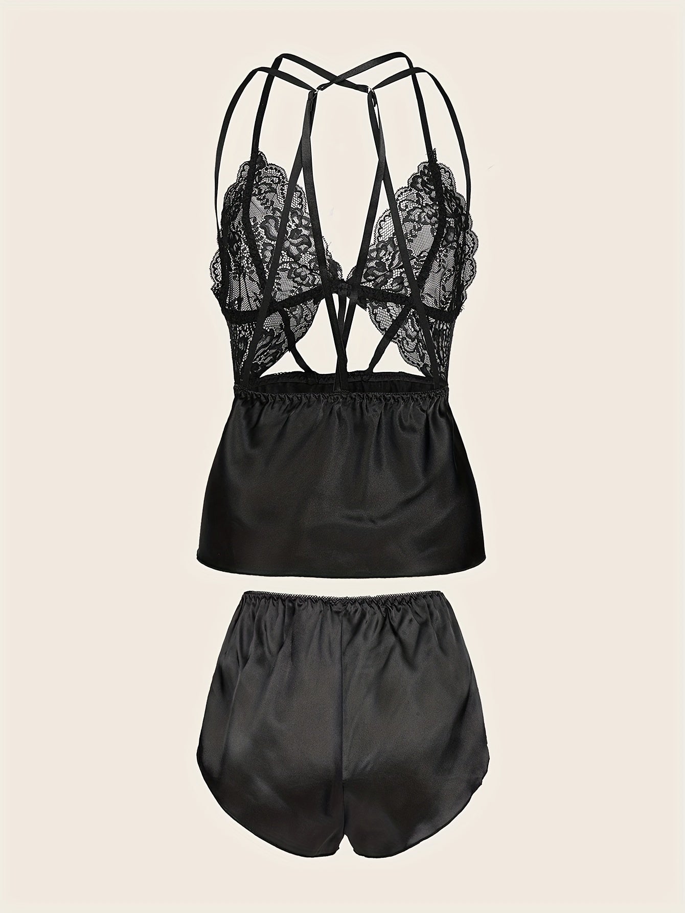 Y383 European Style Sexy Lace Color Patchwork Beautiful Back Pajama Set