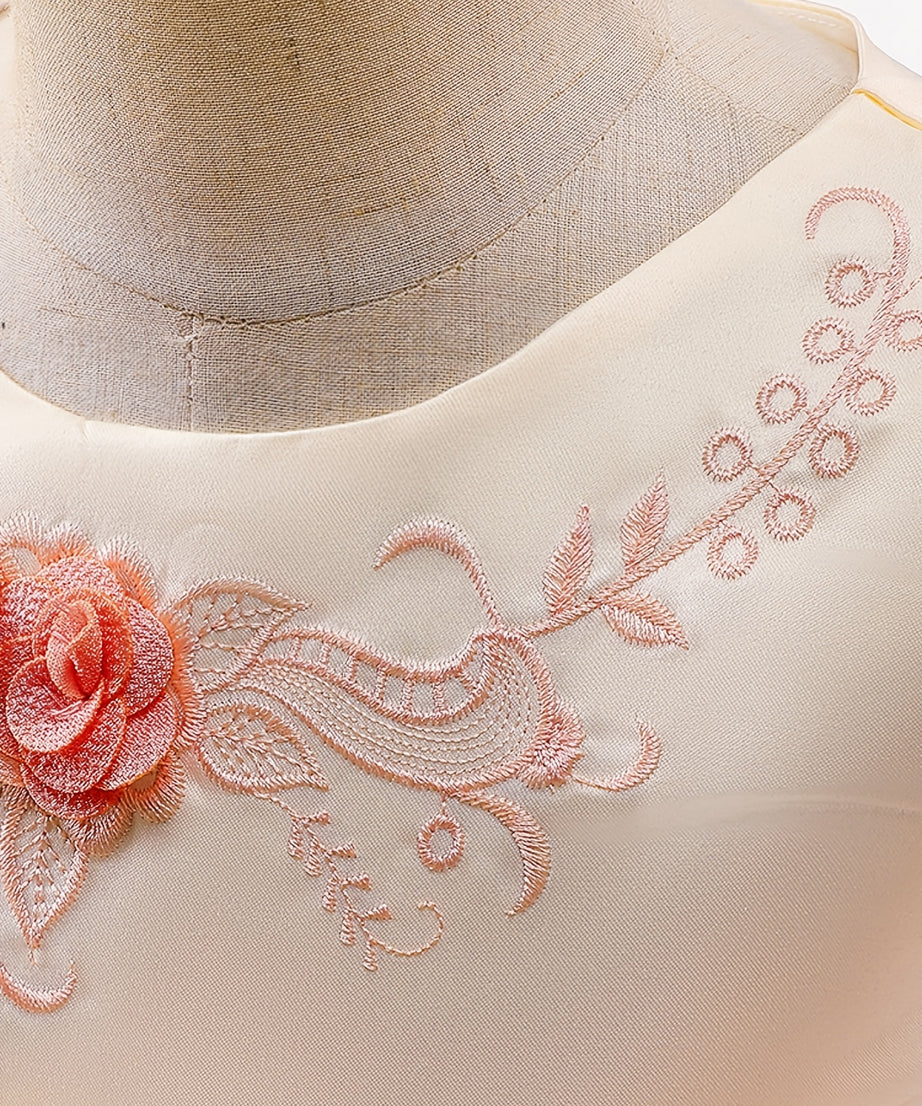 Girls Princess Dress Short Sleeve Embroidered Flower Bow Lace Dress Performance Dress Wedding Flower Girls For Evening Birthday Party Kids Clothes