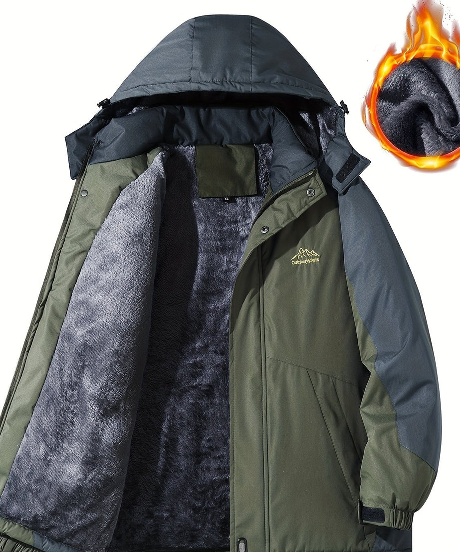 [Thick Hooded Jacket] Windproof Thick Color Block Hooded Jacket | Men's Casual Single-Layer Fleece Jacket for Fall Winter