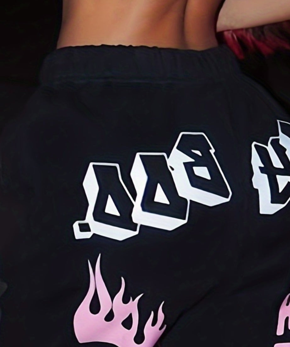 [Plus Size Sweater Pants] Plus Size Women's TB5553 Elastic Waist Sports Sweater Oversize Pants Bottom