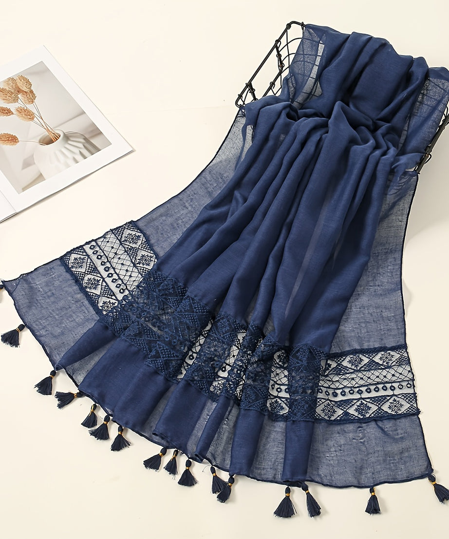 [Elegant Scarf] Elegant Embroidery Hollow Lace Tassel Scarf | Fashion Casual Cold Weather Scarves Wraps For Women for eid