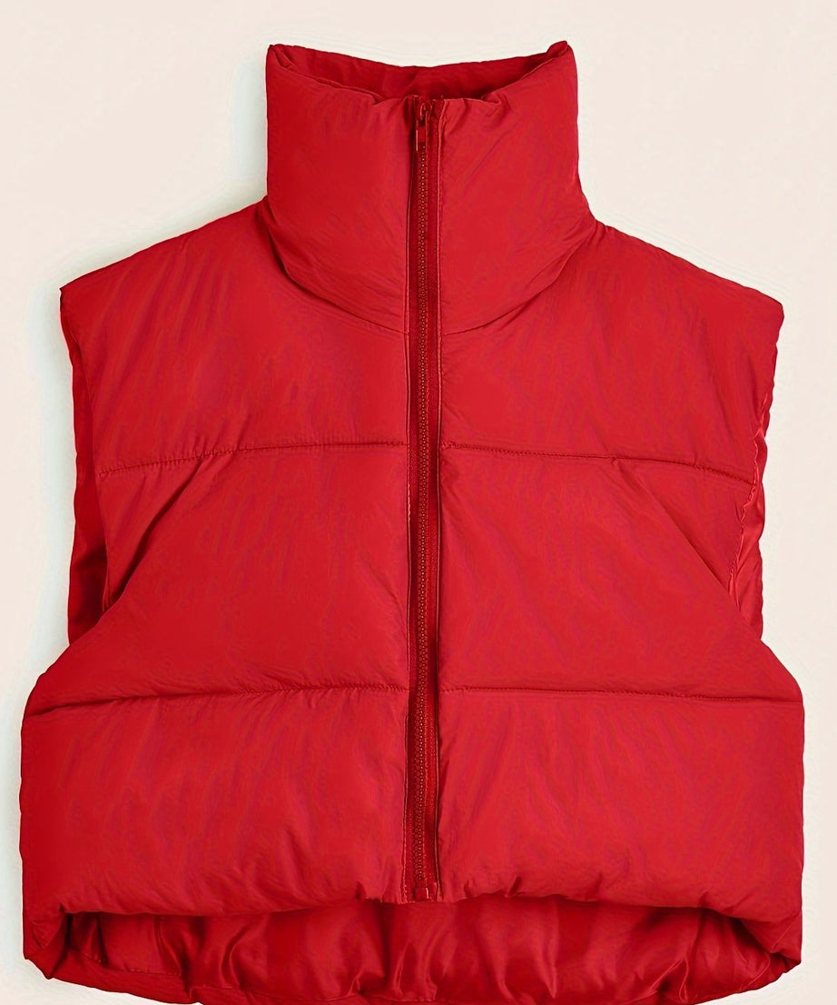 Women'S Sleeveless Vest - Vibrant Pink Slim-Fit Alternative Coat with Drawstring Hood, Zipper Front & Pockets for Fall/Winter Casual Wear, Casual Winter Wear | High Neckline Vest | Zippered Jacket