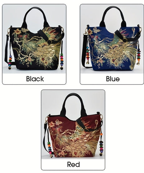 [Fashion Satchel] Retro Style Wo 'S Embroidered Satchel Bag | Fashion Double Handle Purse with Removable Strap