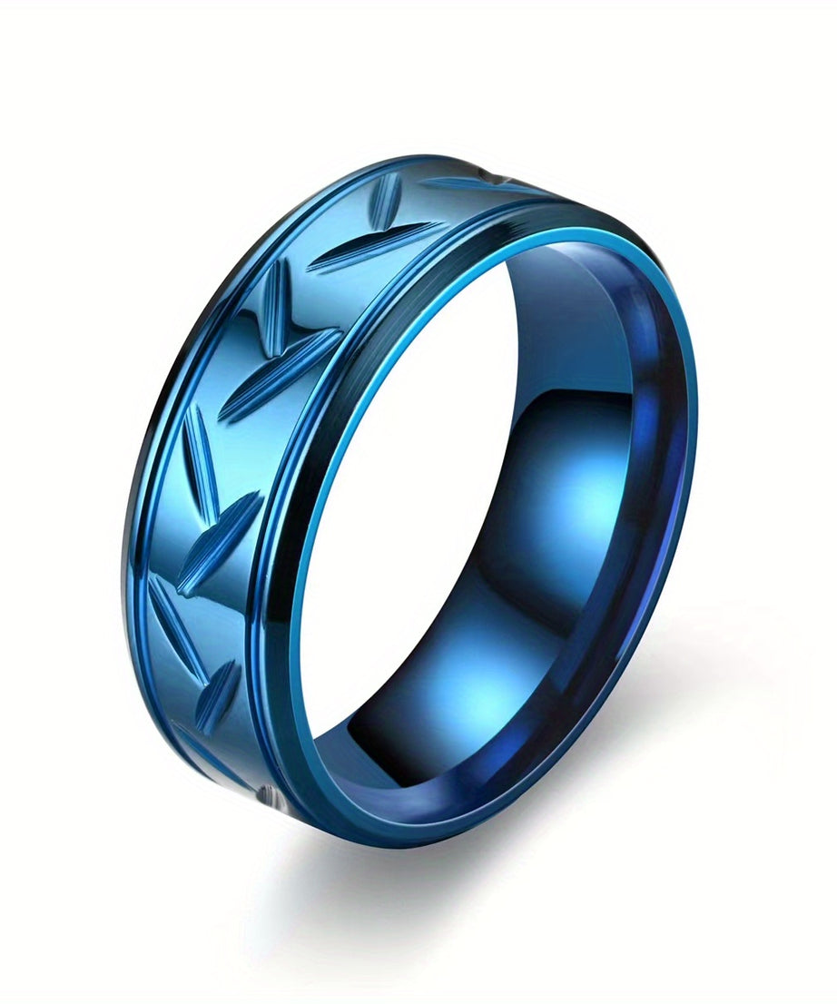 1pc 8MM Luxury High Quality Black Titanium Steel Ring Fashion Simple Men's Black Stainless Steel Wire Groove Tire Ring Artificial Jewelry Lover Gift