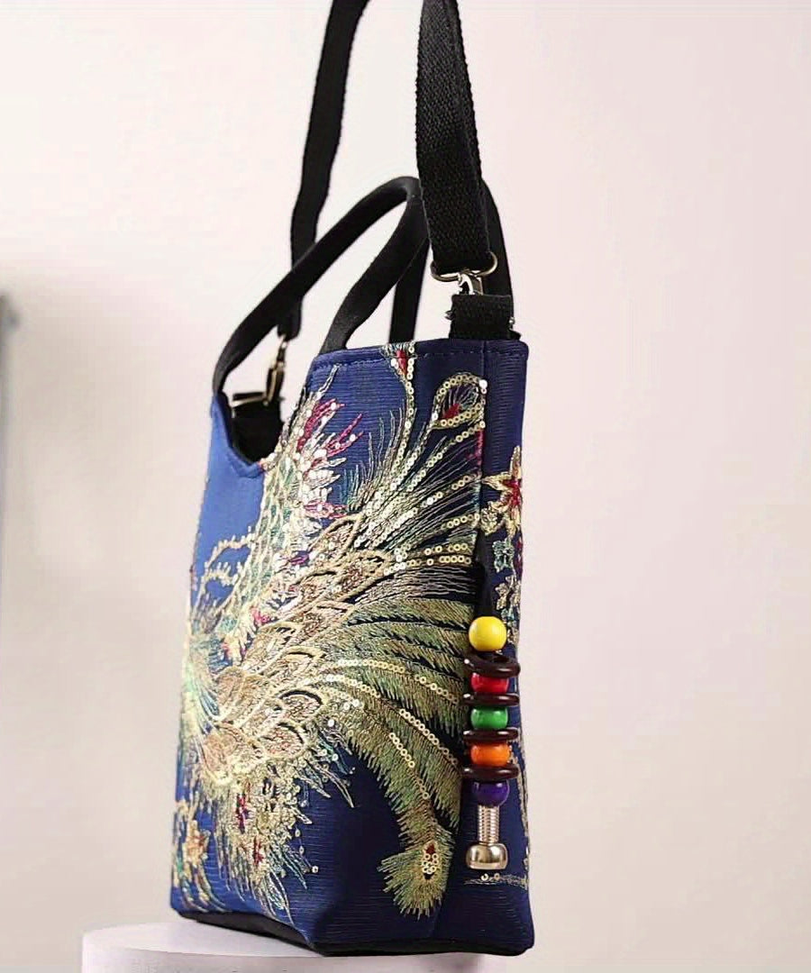 [Fashion Satchel] Retro Style Wo 'S Embroidered Satchel Bag | Fashion Double Handle Purse with Removable Strap