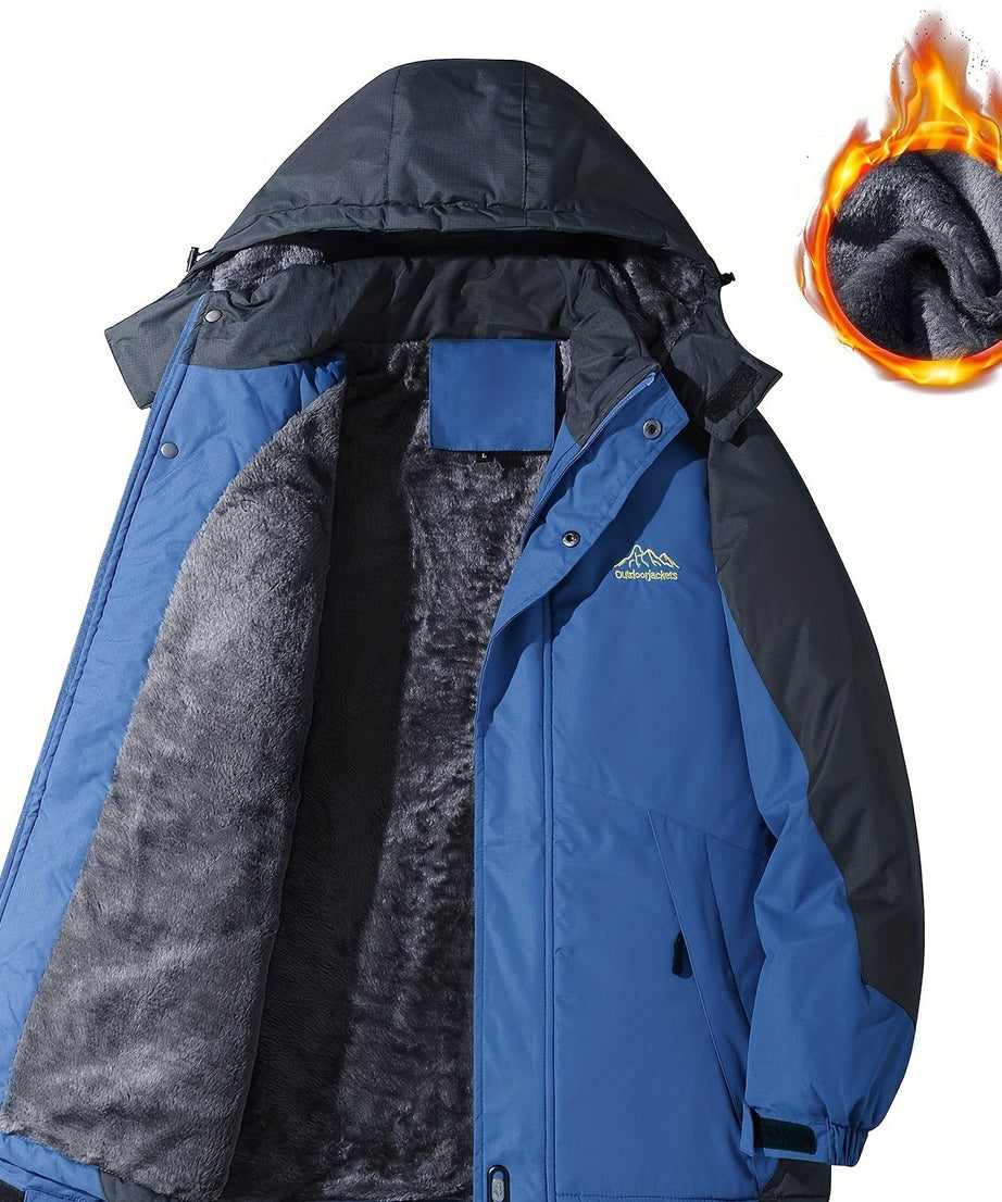 [Thick Hooded Jacket] Windproof Thick Color Block Hooded Jacket | Men's Casual Single-Layer Fleece Jacket for Fall Winter