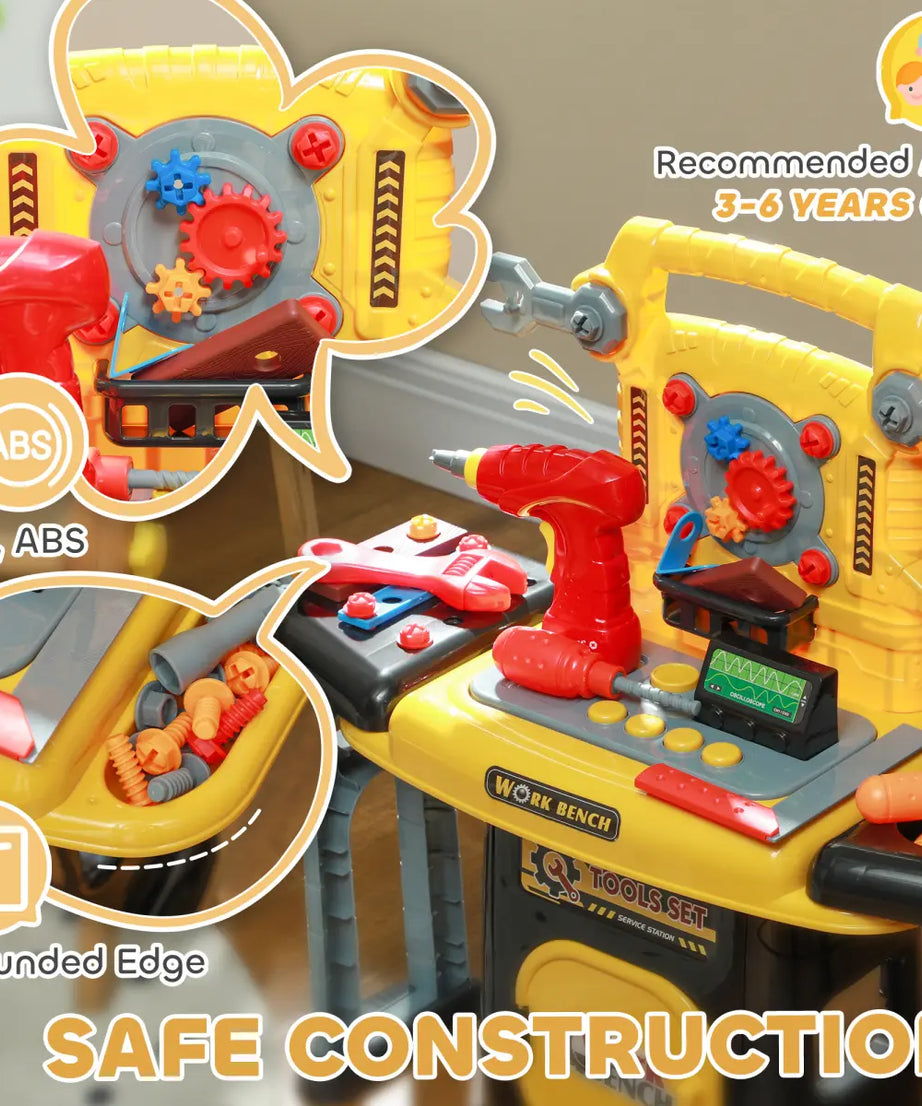 AIYAPLAY 102Pcs Play Tools Toy with Electric Drill, Storage, Yellow