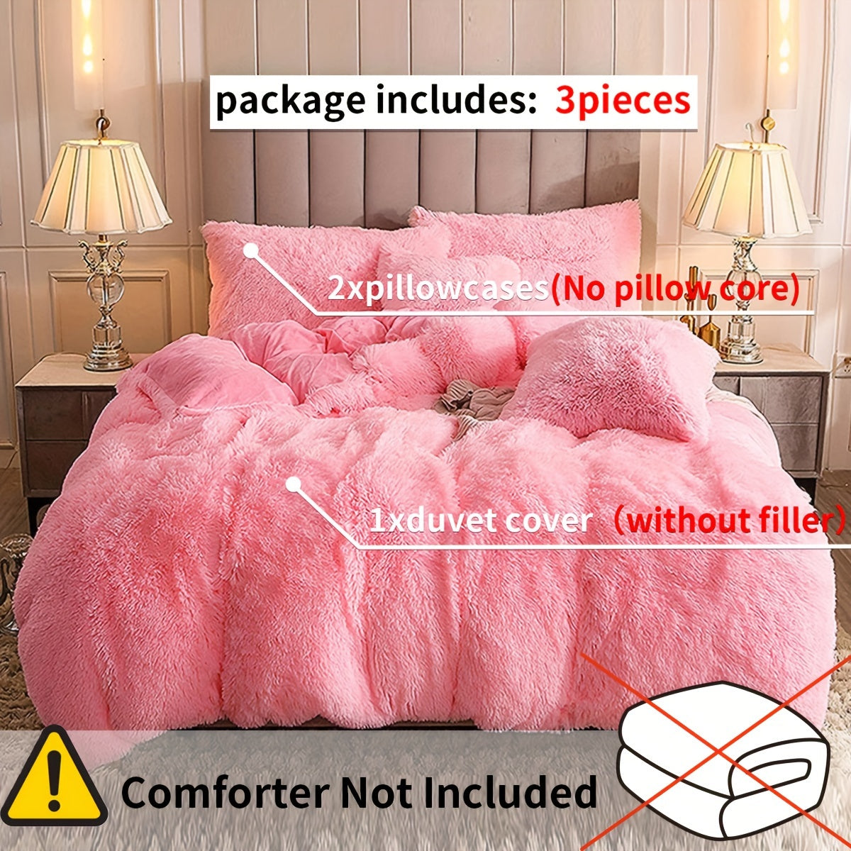 [Plush Duvet Cover Set] 3pcs Multicolor Plush Duvet Cover Set - Soft And Warm Bedding For Bedroom, Guest Room, And Dorm Decor