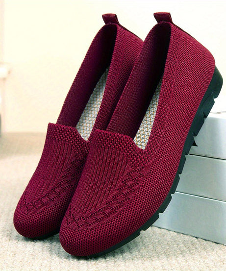 Women's Knitted Solid Color Loafers, Lightweight Non-slip Flat Slip On Shoes, Casual Walking Shoes