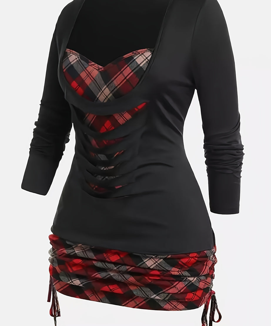 2022 New Women's Printed Faux Two-Piece Long Sleeve T-Shirt for Autumn/Winter Cross-Border Selling